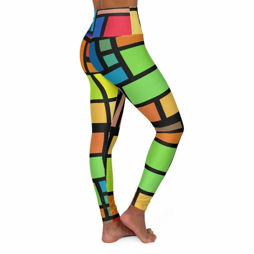 Womens High-waist Fitness Legging Yoga Pants - Multicolor Grid Block