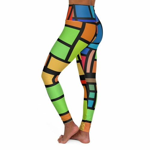 Womens High-waist Fitness Legging Yoga Pants - Multicolor Grid Block