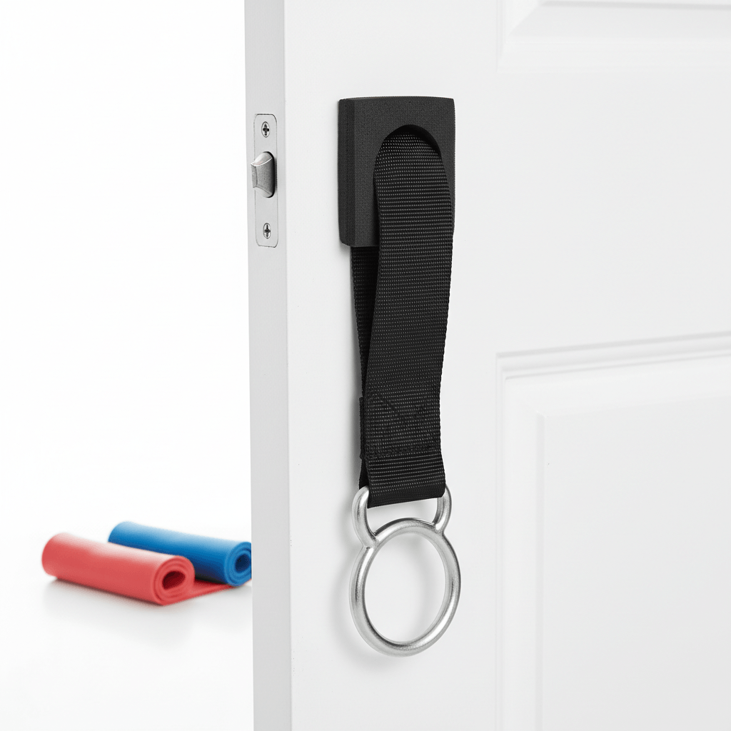 Door anchor strap set for resistance bands attached to door frame