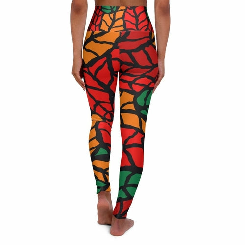 Womens High-waist Fitness Legging Yoga Pants - Red Green Autumn Leaf