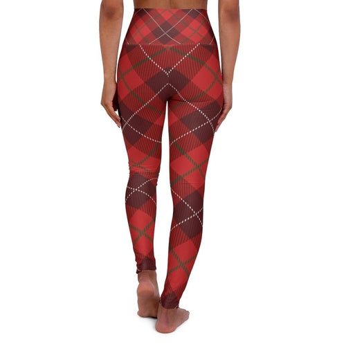 Womens High Waist Fitness Leggings / Yoga Pants - Red Plaid