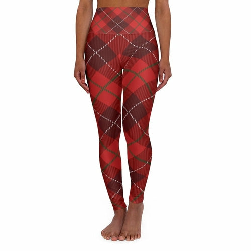 Womens High Waist Fitness Leggings / Yoga Pants - Red Plaid