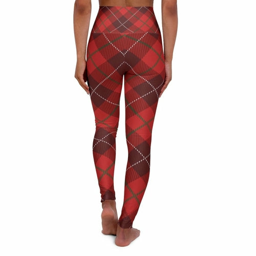 Womens High Waist Fitness Leggings / Yoga Pants - Red Plaid